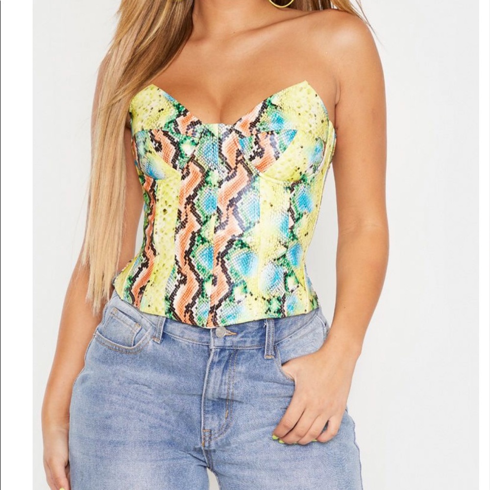 Multi Snake Faux Leather Bandeau Corset Top